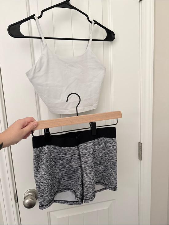 Pants - White Crop Tank and Gray Heather Women’s Shorts Set